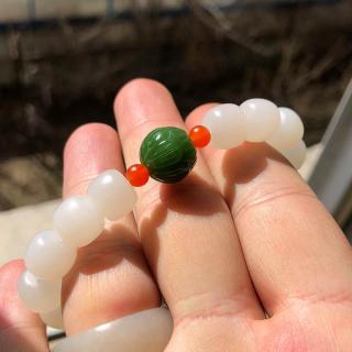 新疆和田玉羊脂玉桶珠手串正品白玉老型珠碧玉苹果珠天然玉石珠串